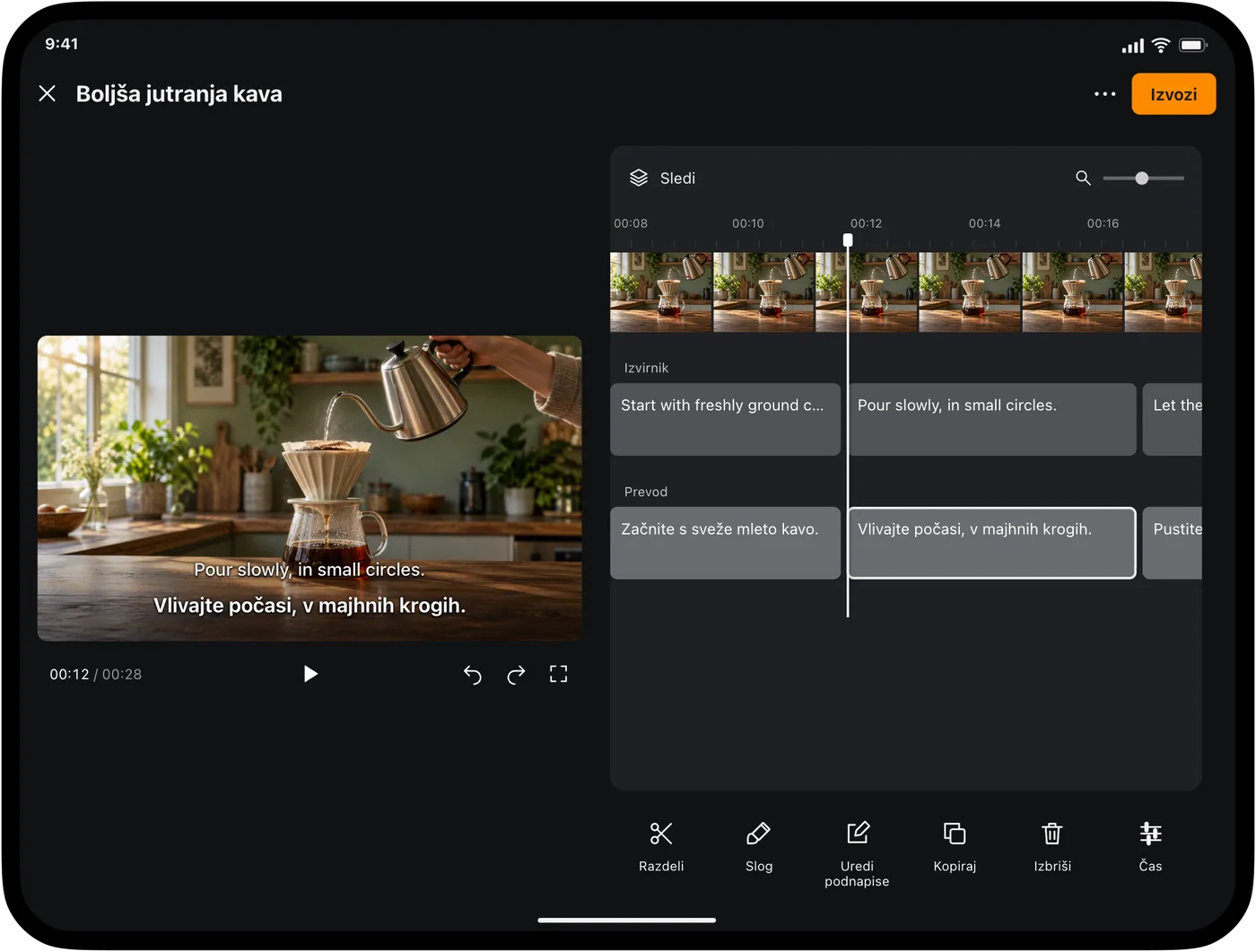Izpilite vsak stavek. Uskladite čas prikaza.